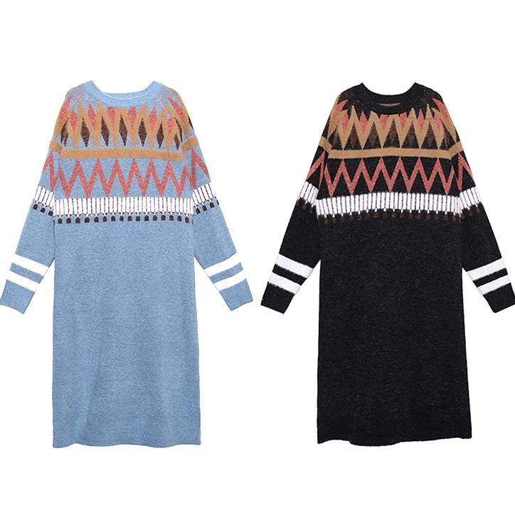 Oversized black Sweater weather Classy Geometric DIY winter knitted tops - bagstylebliss