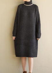 Oversized black gray Sweater outfits Refashion Largo high lapel collar sweater dress - bagstylebliss