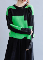 Oversized black patchwork green knitwear oversize o neck knitted pullover - bagstylebliss