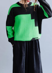 Oversized black patchwork green knitwear oversize o neck knitted pullover - bagstylebliss