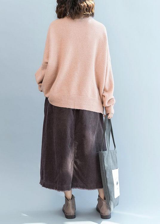 Oversized fall pink knit sweat tops plus size clothing v neck knit blouse - bagstylebliss