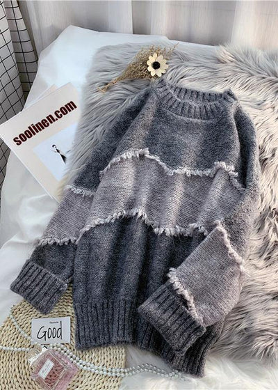 Oversized gray clothes For Women fashion  oversize patchwork knit sweat tops - bagstylebliss