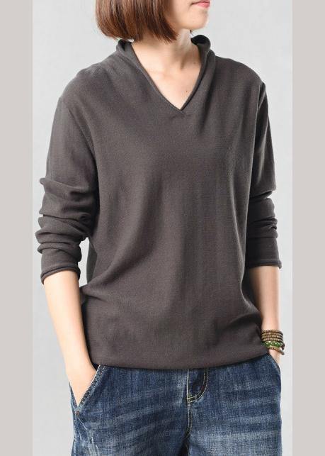 Oversized gray long sleeve sweater fall fashion wild knitted tops autumn - bagstylebliss