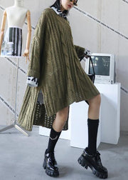 Oversized green Sweater dress Street Style o neck low high design Art knit dresses - bagstylebliss