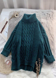 Oversized high neck  green knit tops plus size asymmetric hem crane tops - bagstylebliss