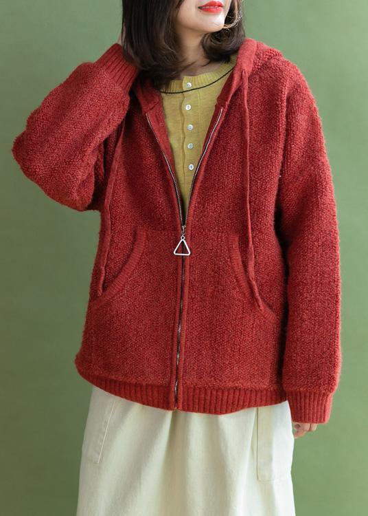 Oversized knit outwear oversize red hooded knitted jackets - bagstylebliss