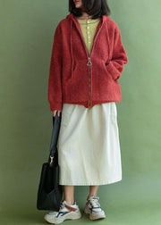 Oversized knit outwear oversize red hooded knitted jackets - bagstylebliss