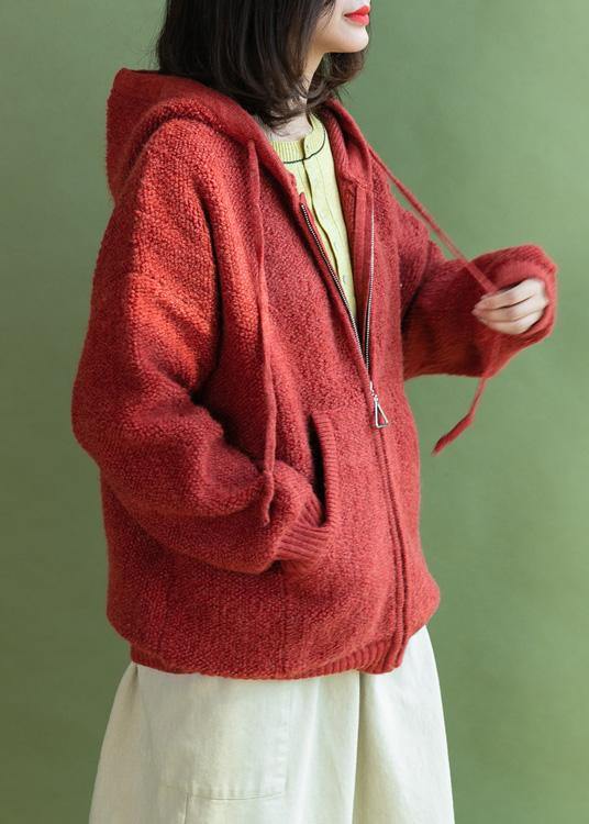 Oversized knit outwear oversize red hooded knitted jackets - bagstylebliss