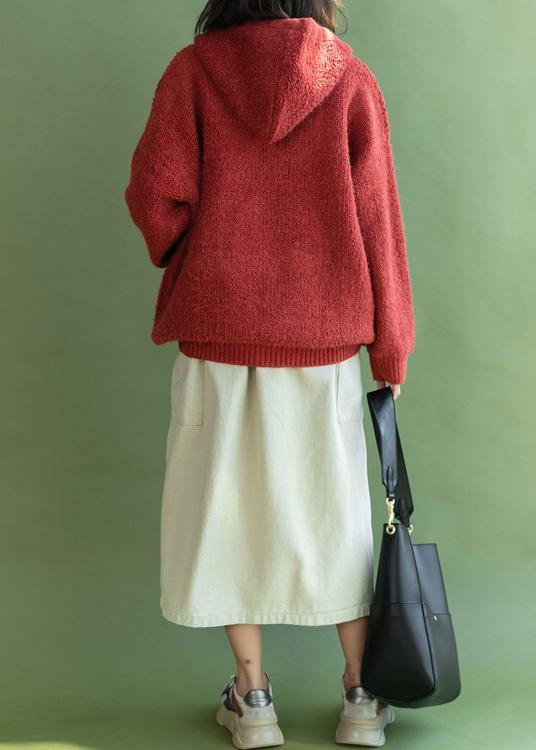 Oversized knit outwear oversize red hooded knitted jackets - bagstylebliss