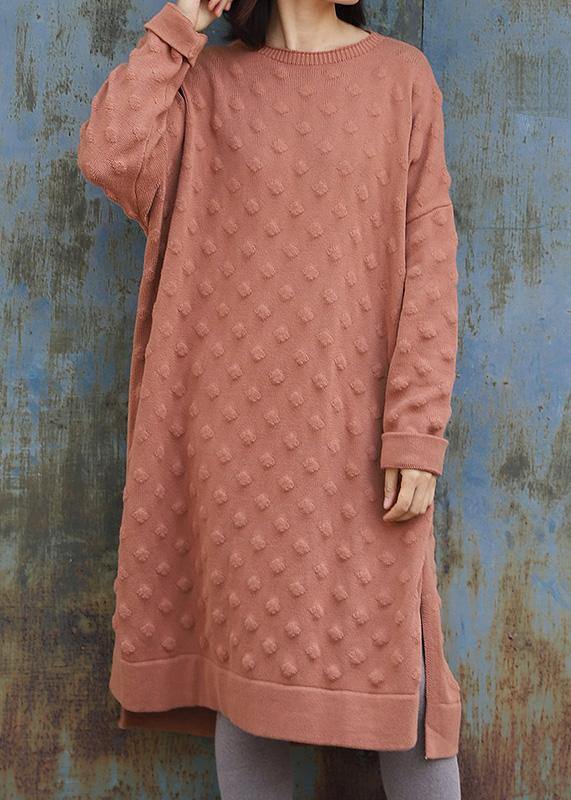 Oversized pink  Sweater outfits Quotes side open Largo winter knit dress - bagstylebliss