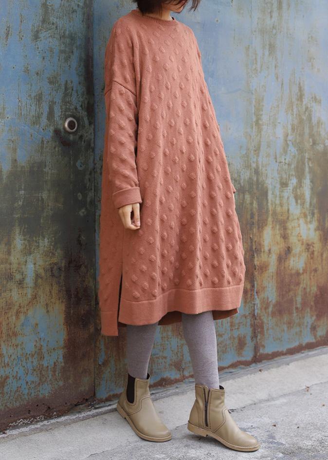 Oversized pink  Sweater outfits Quotes side open Largo winter knit dress - bagstylebliss