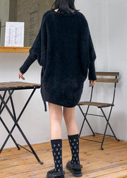 Oversized prints black knitted blouse oversize v neck knitted clothes - bagstylebliss