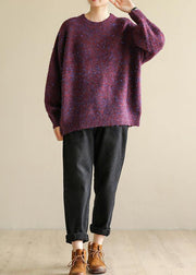 Oversized purple knit tops wild fall fashion o neck knitwear - bagstylebliss