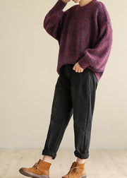 Oversized purple knit tops wild fall fashion o neck knitwear - bagstylebliss