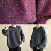 Oversized purple knit tops wild fall fashion o neck knitwear - bagstylebliss