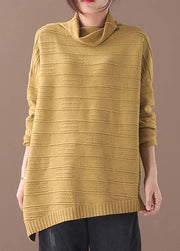 Oversized yellow knitted blouse casual high neck thick sweater tops - bagstylebliss