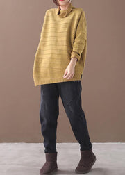 Oversized yellow knitted blouse casual high neck thick sweater tops - bagstylebliss