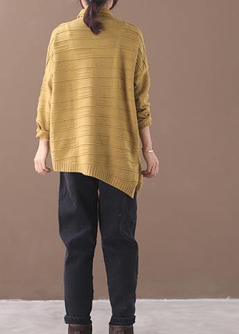 Oversized yellow knitted blouse casual high neck thick sweater tops - bagstylebliss