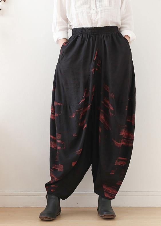 Pants red printed wide leg autumn cotton and linen literary linen harem pants - bagstylebliss