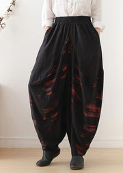 Pants red printed wide leg autumn cotton and linen literary linen harem pants - bagstylebliss