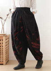 Pants red printed wide leg autumn cotton and linen literary linen harem pants - bagstylebliss