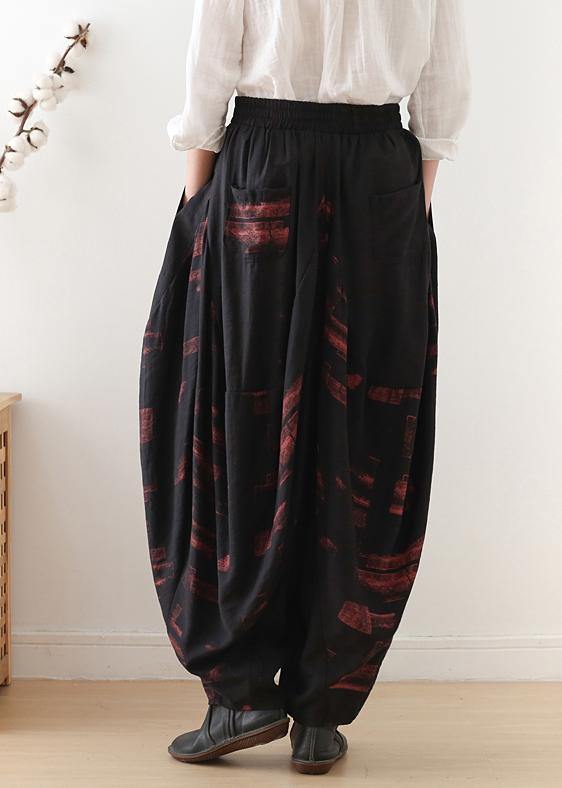 Pants red printed wide leg autumn cotton and linen literary linen harem pants - bagstylebliss