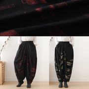 Pants red printed wide leg autumn cotton and linen literary linen harem pants - bagstylebliss