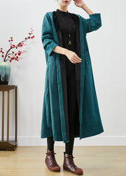 Peacock Green Oversized Warm Fleece Corduroy Trench Hooded Winter