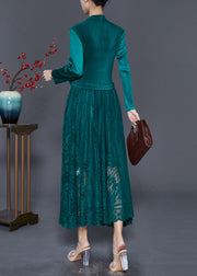 Peacock Green Patchwork Silk Velour Cinched Dress Exra Large Hem Fall