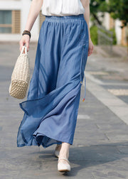 Peacock blue Linen wide leg pants double-deck Spring