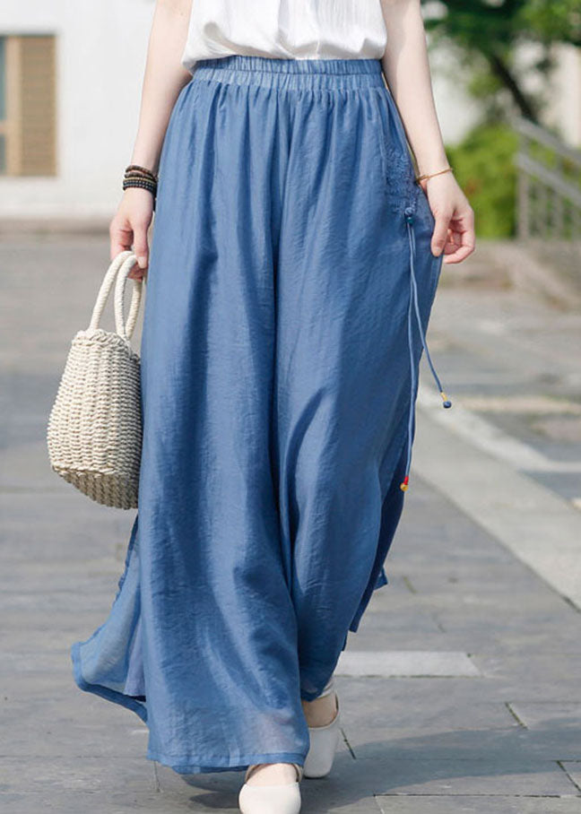 Peacock blue Linen wide leg pants double-deck Spring