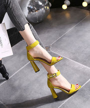 Peep Toe Yellow Ankle Strap Heels Buckle Strap Chunky Sandals