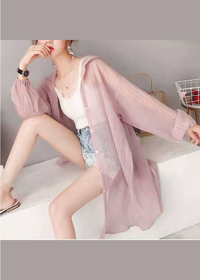 Pink Button Silk Casual Cardigan Long Sleeve