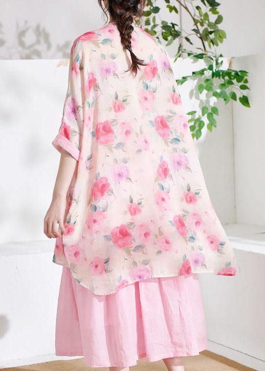 Pink Cute Print Asymmetrical Design Summer Half Sleeve Top - bagstylebliss