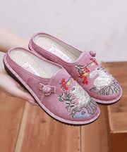 Pink Embroidery Retro Splicing Slide Sandals