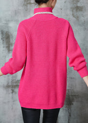 Pink Knit Sweater Tops Asymmetrical Zippered Spring