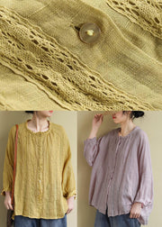 Pink Linen Shirt Tops Ruffled Long Sleeve