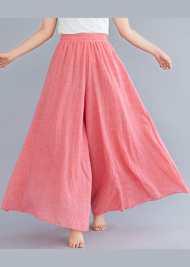 Pink Linen Wide Leg Pants High Waist Wrinkled Summer