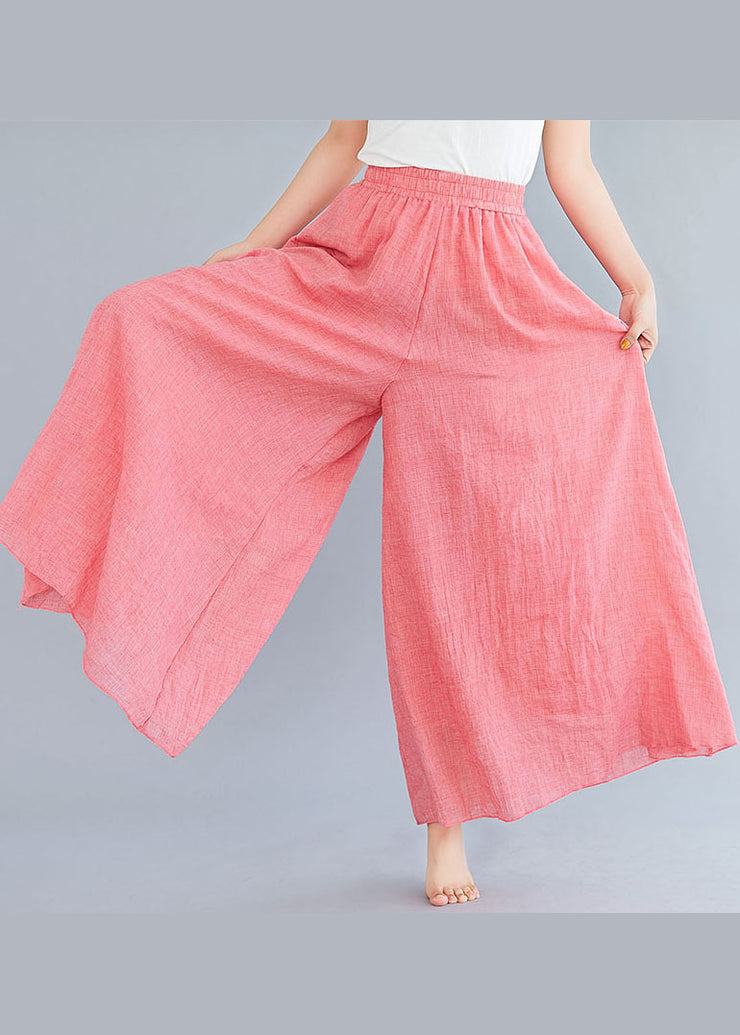 Pink Linen Wide Leg Pants High Waist Wrinkled Summer