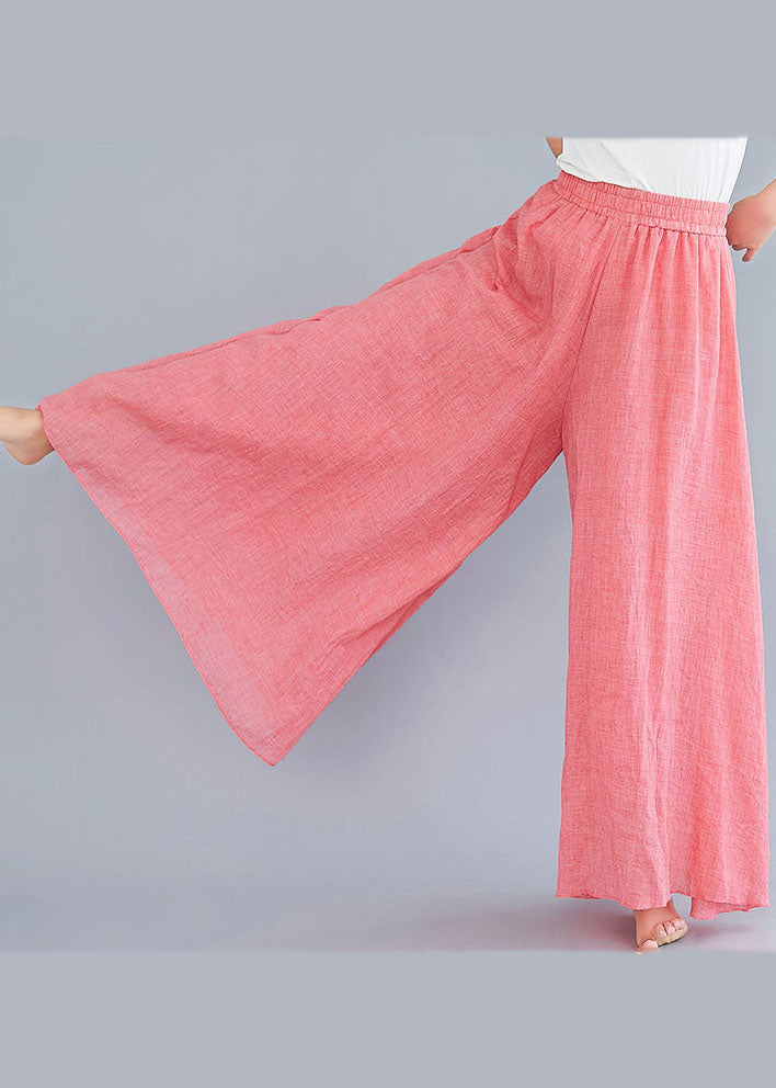 Pink Linen Wide Leg Pants High Waist Wrinkled Summer