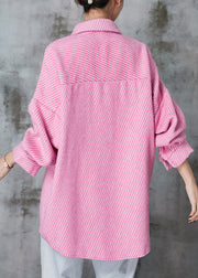 Pink Striped Corduroy Coat Oversized Pockets Spring