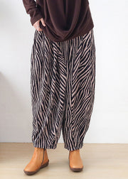 Pink Striped Cotton Wide Leg Pants High waist Spring