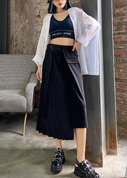 Pleated skirt high waist a-line fashion black stitching elastic waist skirt female summer - bagstylebliss