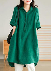Jade Green Linen Women Casual Linen Shirt Dress - bagstylebliss