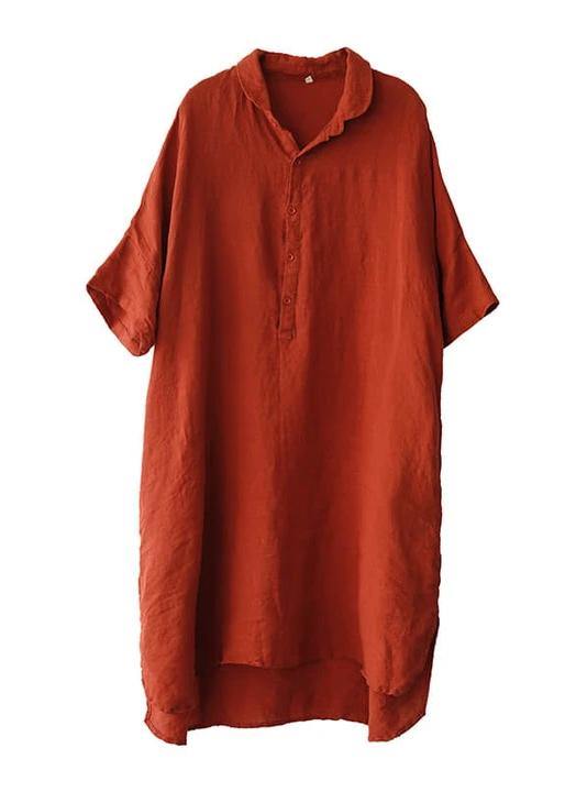 Plus Size - Red Linen Women Casual Pure Shirt - bagstylebliss