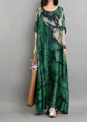 Plus Size  Green Print Chiffon Dress Summer Two Pieces Set - bagstylebliss