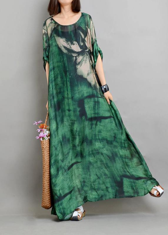 Plus Size  Green Print Chiffon Dress Summer Two Pieces Set - bagstylebliss