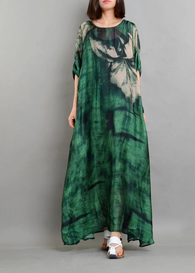 Plus Size  Green Print Chiffon Dress Summer Two Pieces Set - bagstylebliss