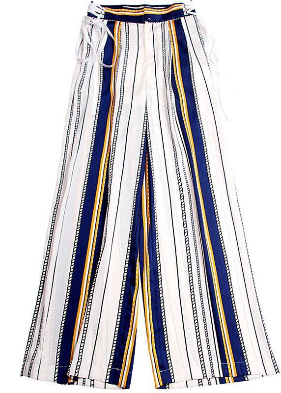 Plus Size  White Striped tie waist High Waist Wide Leg Pants - bagstylebliss