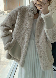 Plus Size Apricot Button thick Faux Fur Winter Coats